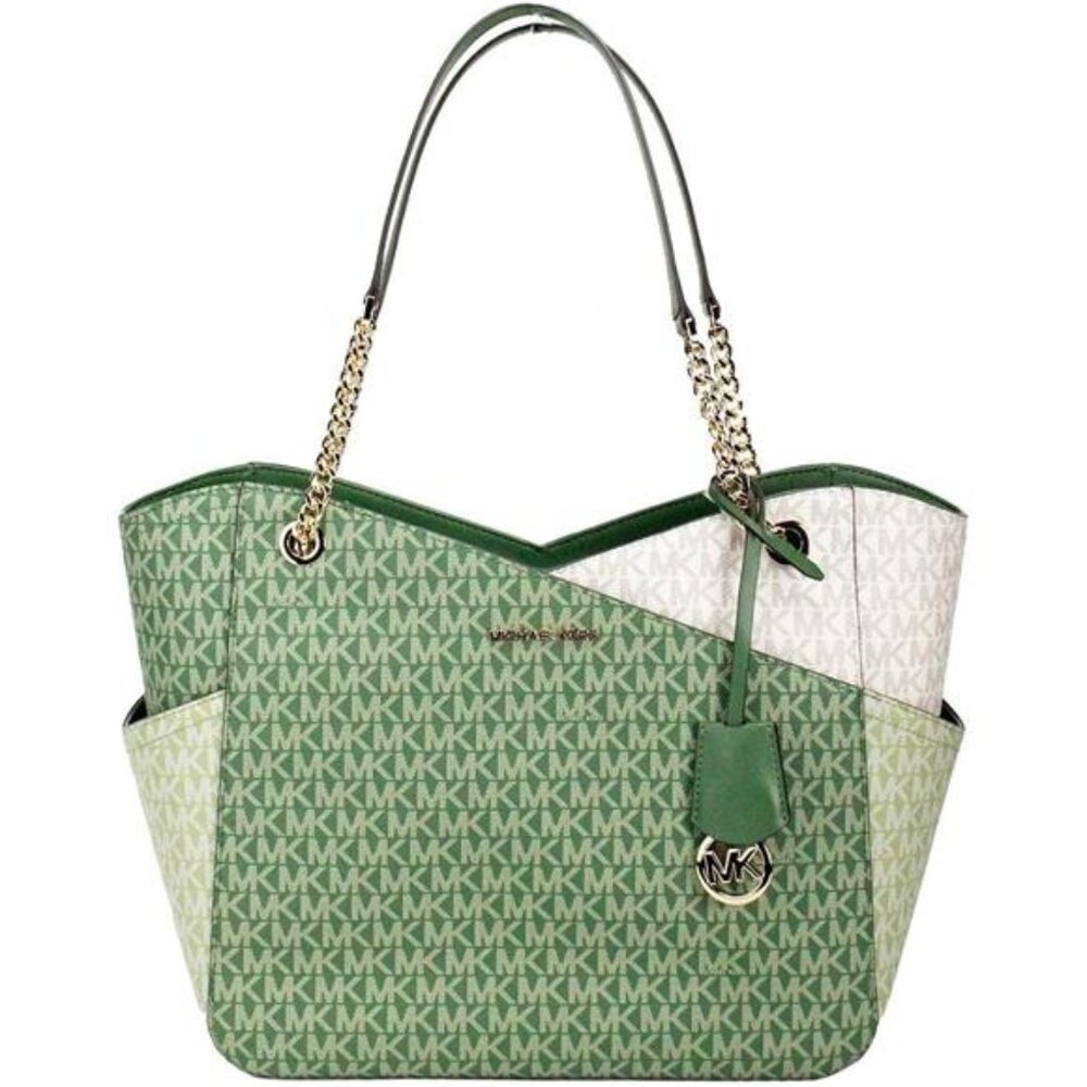 Michael Kors Jet Set Large Chain Tote Handbag, Fern Green Multi
